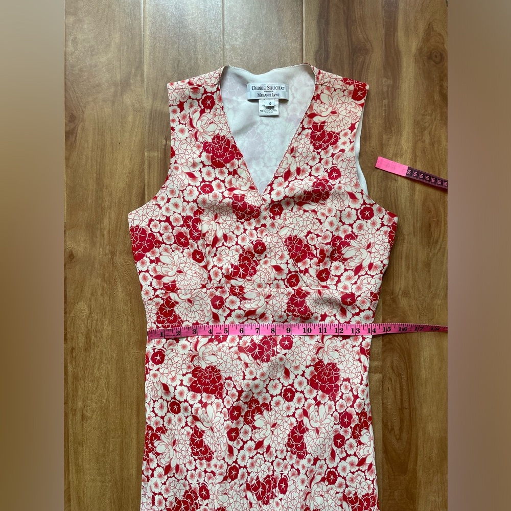 Vintage 90s Red & White Floral Print Maxi Sleeveless V-Neck Slip Dress Sz Small - Picture 10 of 12
